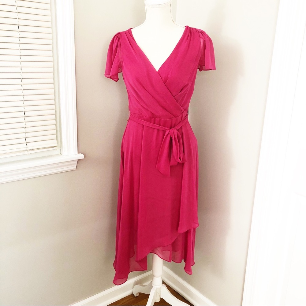 DKNY NEW Pink Chiffon Wrap Midi Dress Size 4 - Picture 2 of 9